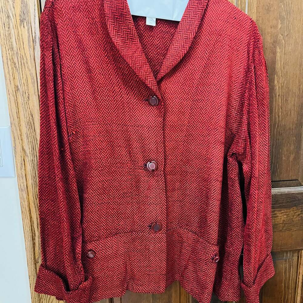 CJ Banks Red Textured Snap-Front Lightweight Jacket with Pockets Women's Plus 1X